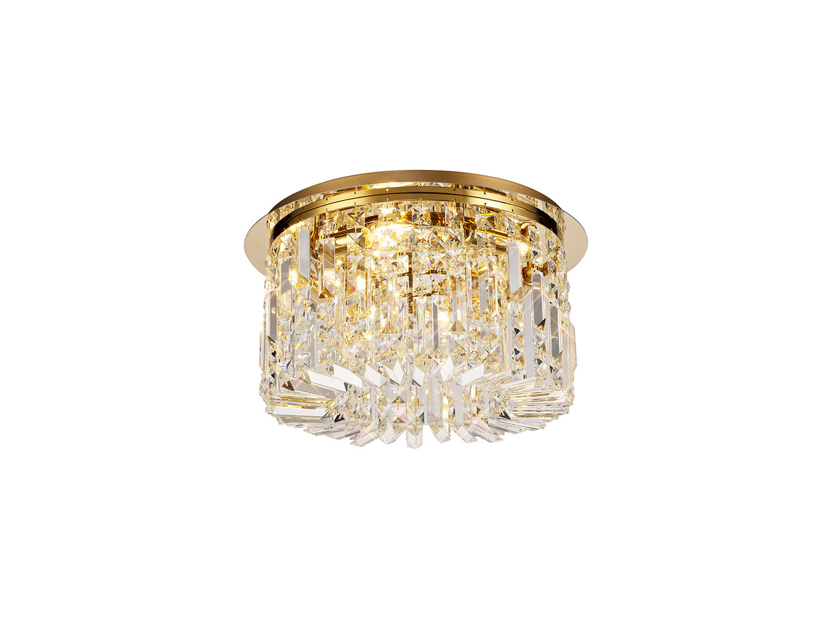 Devine 45cm Round Flush Chandelier, 5 Light E14, Gold/Crystal
