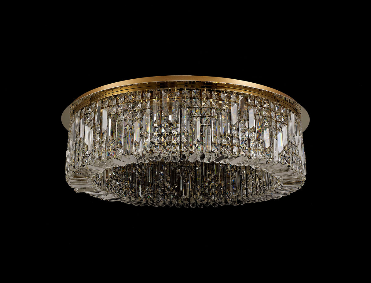 Devine 85cm Round Flush Chandelier, 12 Light E14, Gold/Crystal Item Weight: 21kg