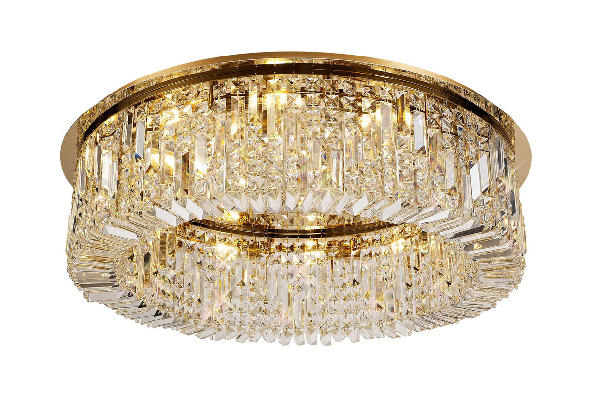 Devine 85cm Round Flush Chandelier, 12 Light E14, Gold/Crystal Item Weight: 21kg