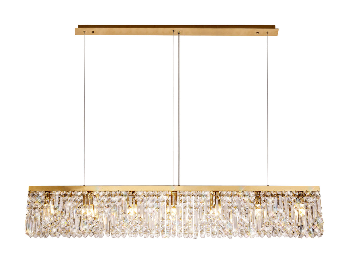 Devine 138x9cm Linear Pendant Chandelier, 7 Light E14, Gold/Crystal