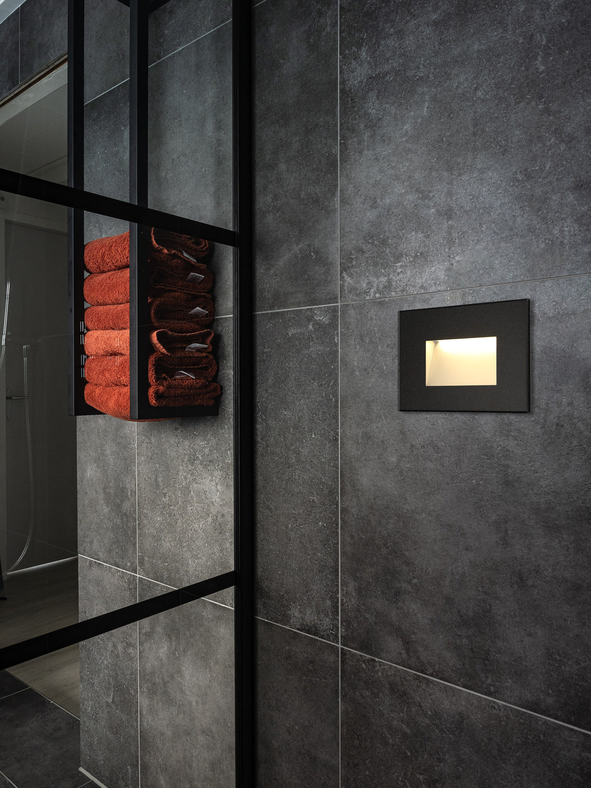 Kerr Recessed Rectangle Glass Fronted Wall Lamp, 1 x 3.3W LED, 3000K, 145lm, IP65, Black, 3yrs Warranty