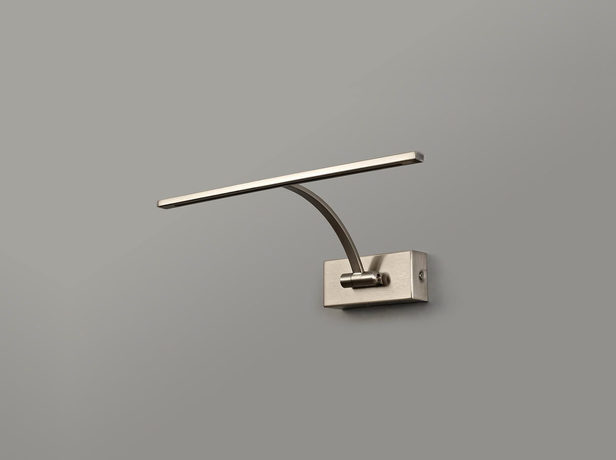 Sohna Small 1 Arm Wall Lamp/Picture Light, 1 x 6W LED, 3000K, 470lm, Satin Nickel, 3yrs Warranty