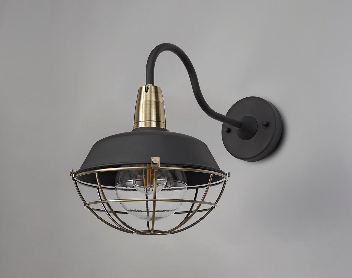 Lemon Wall Lamp, 1 Light E27, IP65, Matt Black/Antique Brass, 2yrs Warranty