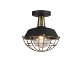Lemon Semi Flush Ceiling, 1 Light E27, IP65, Matt Black/Antique Brass, 2yrs Warranty
