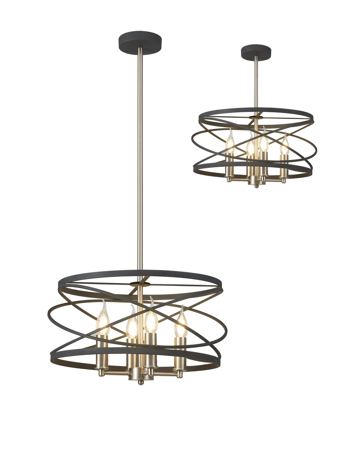 Mooney Pendant/Semi Flush, 4 x E14,Graphite / Satin Nickel