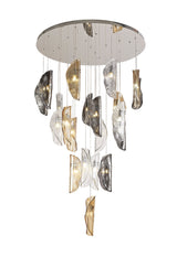 Young Pendant 5m, 21 x G9, Polished Chrome/Clear & Amber & Smoked Glass Item Weight: 28.1kg