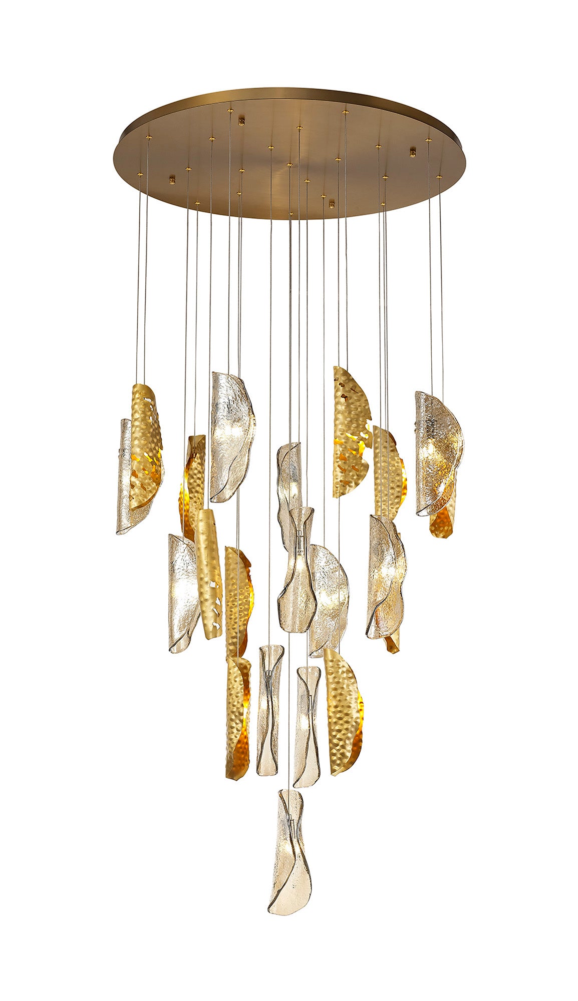 Watson Pendant 5m 21 x G9, Brass Metal Shade & Cognac Glass Item Weight: 24.9kg
