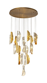 Watson Pendant 5m 21 x G9, Brass Metal Shade & Cognac Glass Item Weight: 24.9kg