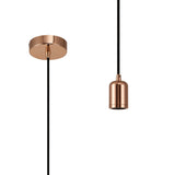 Robson 1m Suspension Kit 1 Light Rose Gold/Black Braided Cable, E27 Max 60W, c/w Ceiling Bracket & Deeper Shade Ring