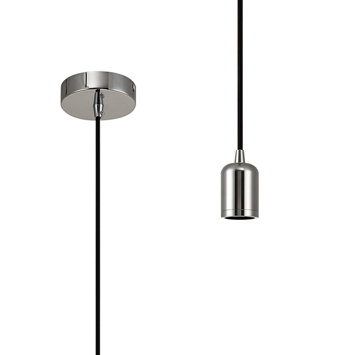 Robson 1m Suspension Kit 1 Light Chrome/Black Braided Cable, E27 Max 60W, c/w Ceiling Bracket & Deeper Shade Ring