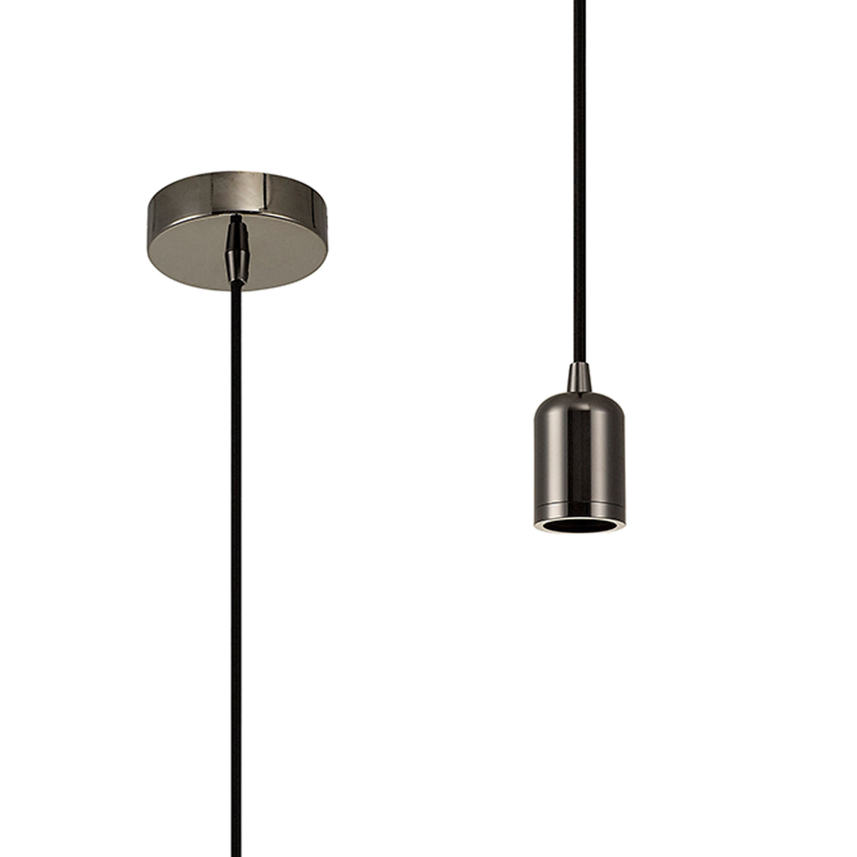 Robson 1m Suspension Kit 1 Light Black Chrome/Black Braided Cable, E27 Max 60W, c/w Ceiling Bracket & Deeper Shade Ring
