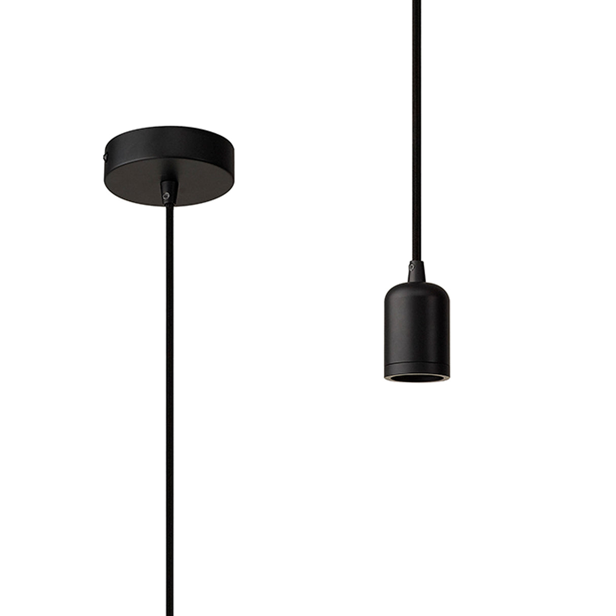 Robson 1m Suspension Kit 1 Light Black/Black Braided Cable, E27 Max 60W, c/w Ceiling Bracket & Deeper Shade Ring