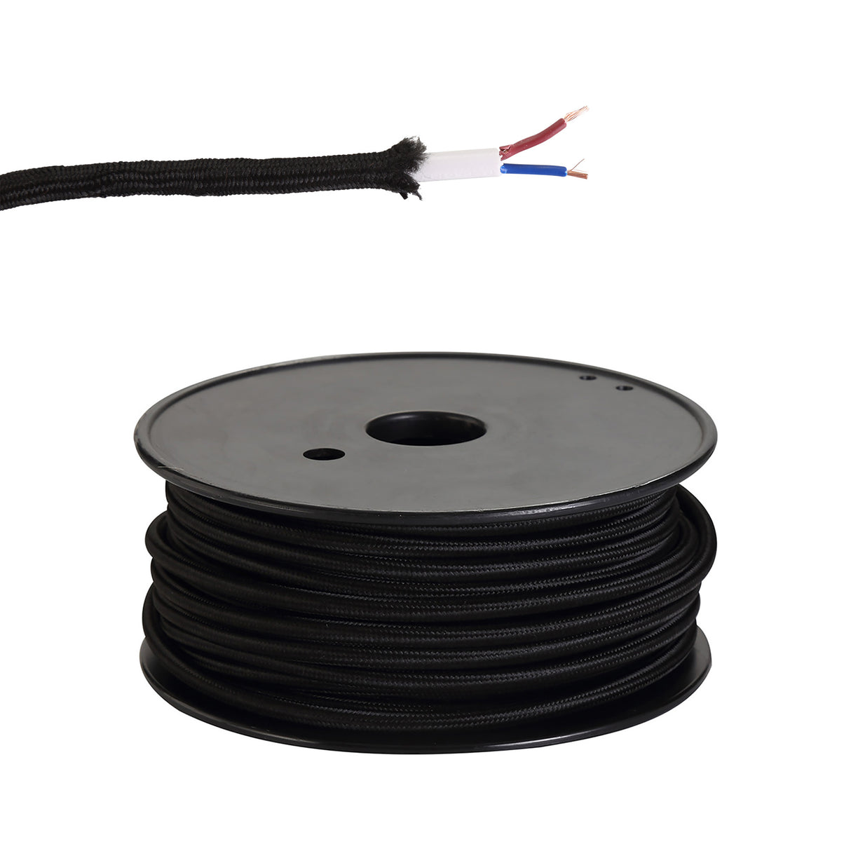 Robson 25m Roll Black Braided 2 Core 0.75mm Cable VDE Approved