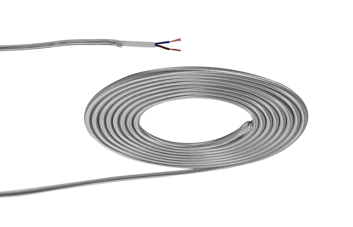 Robson 1m Silver Braided 2 Core 0.75mm Cable VDE Approved (qty ordered will be supplied as one continuous length)