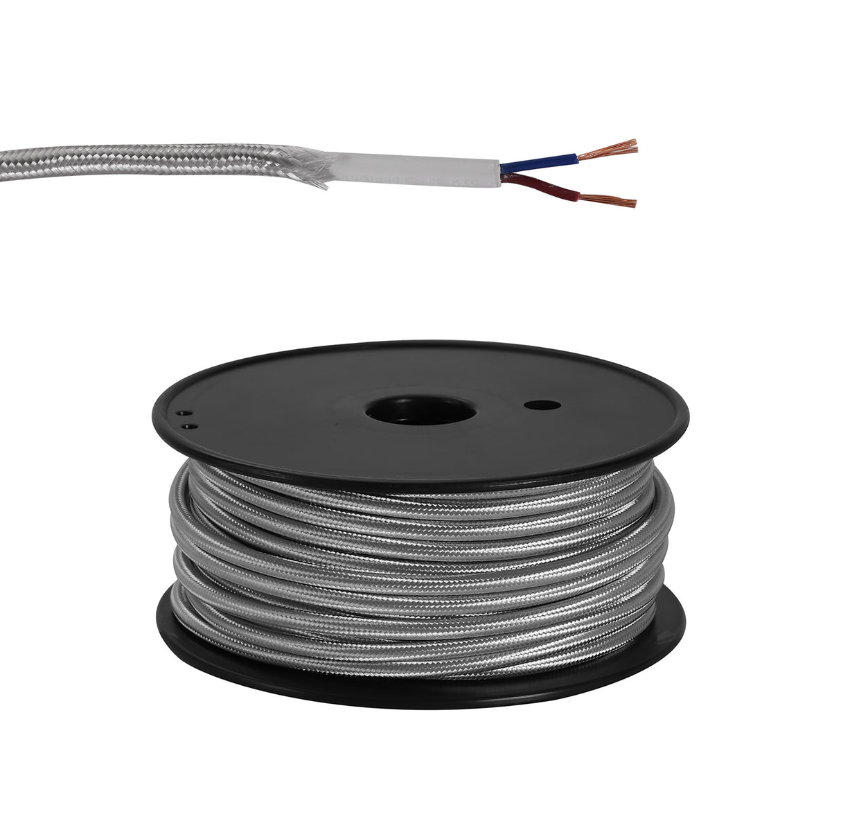 Robson 25m Roll Silver Braided 2 Core 0.75mm Cable VDE Approved