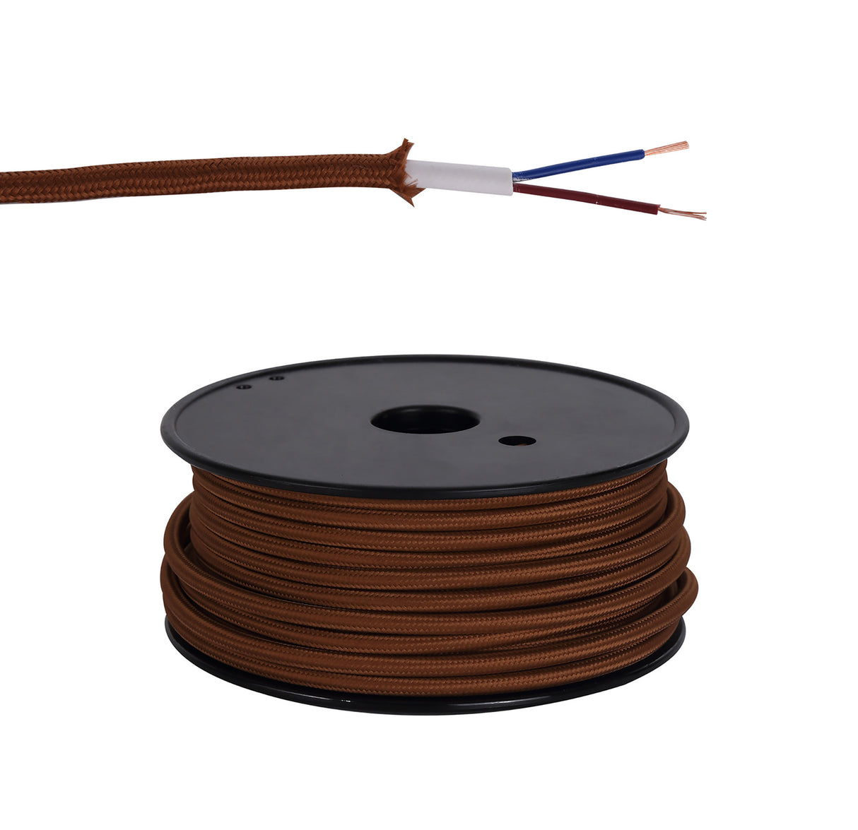 Robson 25m Roll Dark Brown Braided 2 Core 0.75mm Cable VDE Approved