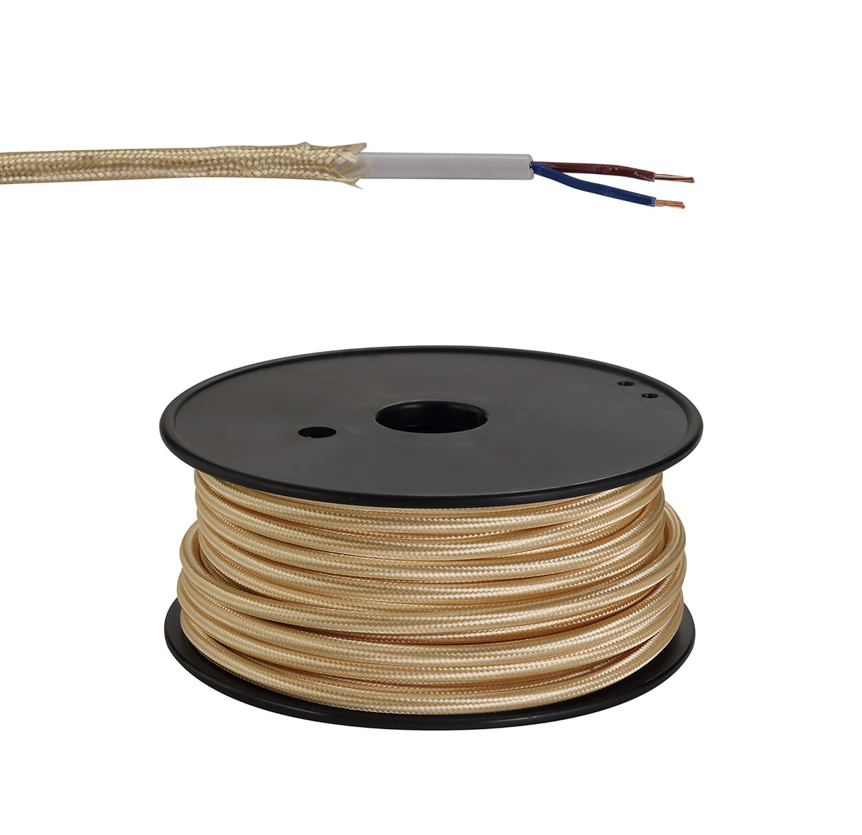 Robson 25m Roll Gold Braided 2 Core 0.75mm Cable VDE Approved