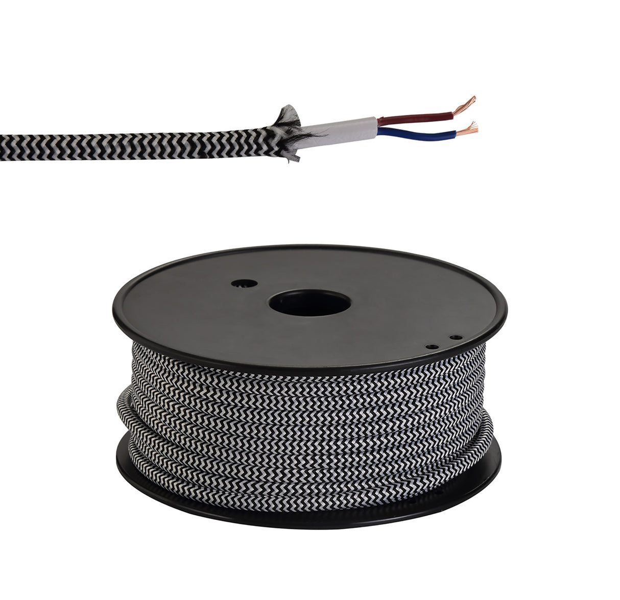 Robson 25m Roll Black & White Wave Stripes Braided 2 Core 0.75mm Cable VDE Approved