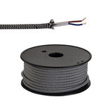 Robson 25m Roll Black & White Wave Stripes Braided 2 Core 0.75mm Cable VDE Approved