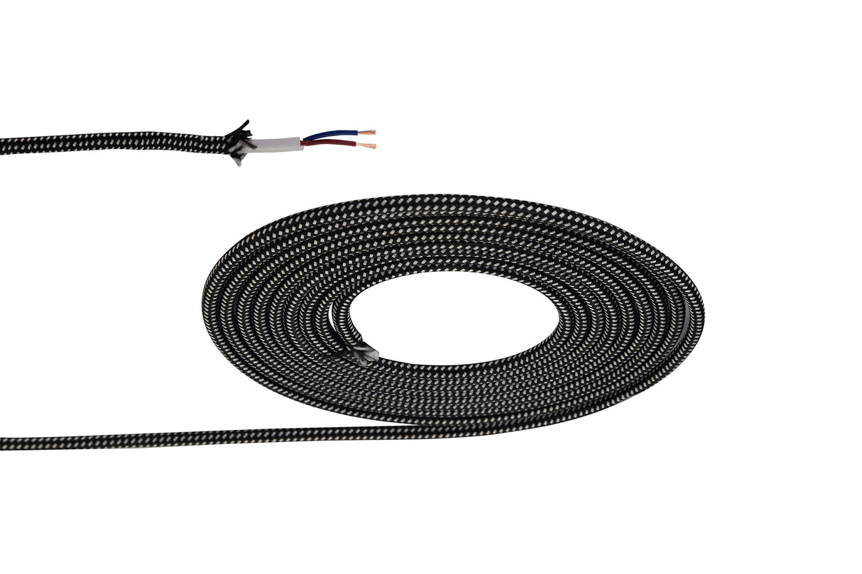 Robson 1m Black & White Spot Braided 2 Core 0.75mm Cable VDE Approved (qty ordered will be supplied as one continuous length)