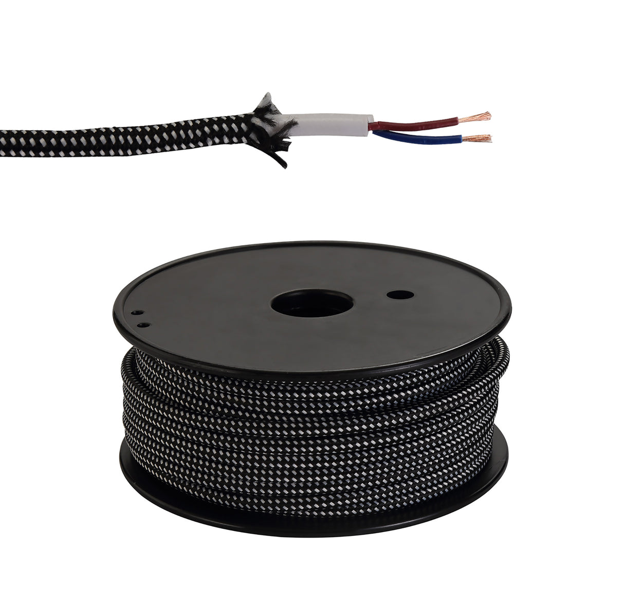 Robson 25m Roll Black & White Spot Braided 2 Core 0.75mm Cable VDE Approved