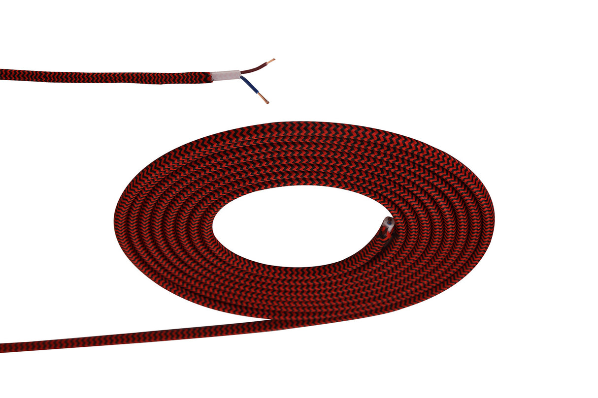 Robson 1m Red & Black Wave Stripes Braided 2 Core 0.75mm Cable VDE Approved (qty ordered will be supplied as one continuous length)