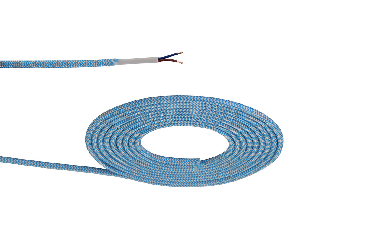 Robson 1m Blue & White Wave Stripes Braided 2 Core 0.75mm Cable VDE Approved (qty ordered will be supplied as one continuous length)