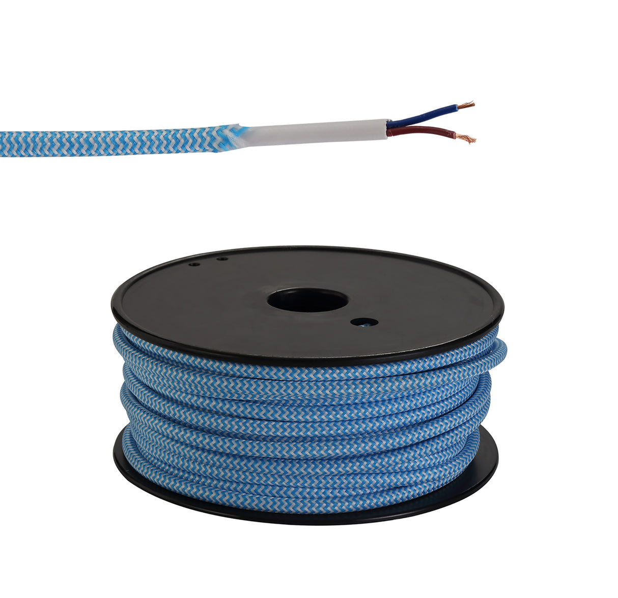 Robson 25m Roll Blue & White Wave Stripes Braided 2 Core 0.75mm Cable VDE Approved