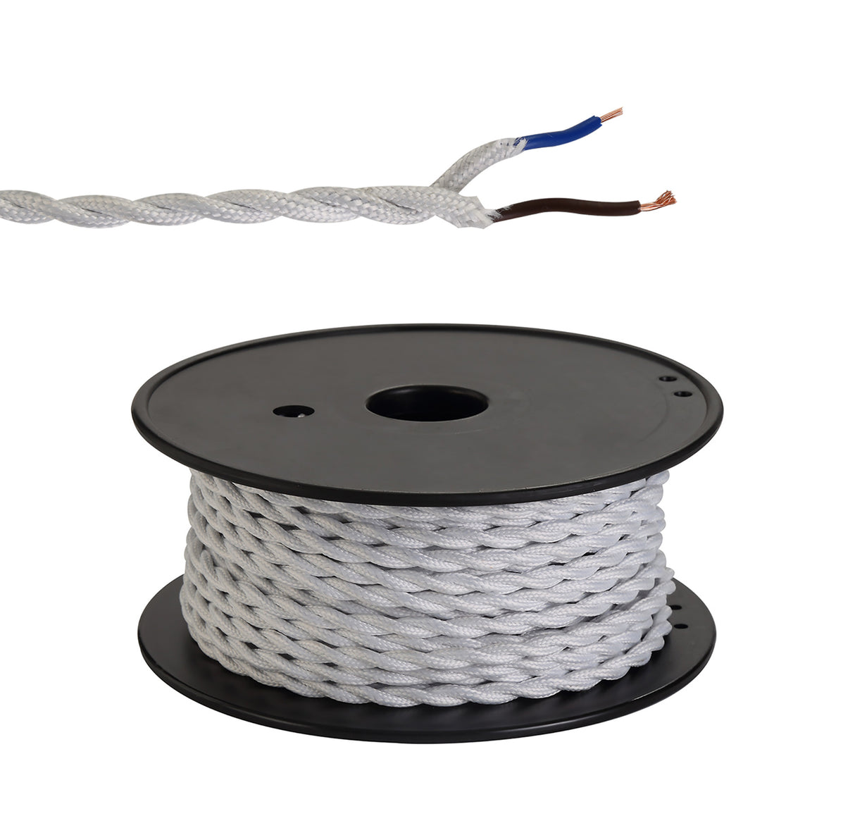 Robson 25m Roll White Braided Twisted 2 Core 0.75mm Cable VDE Approved
