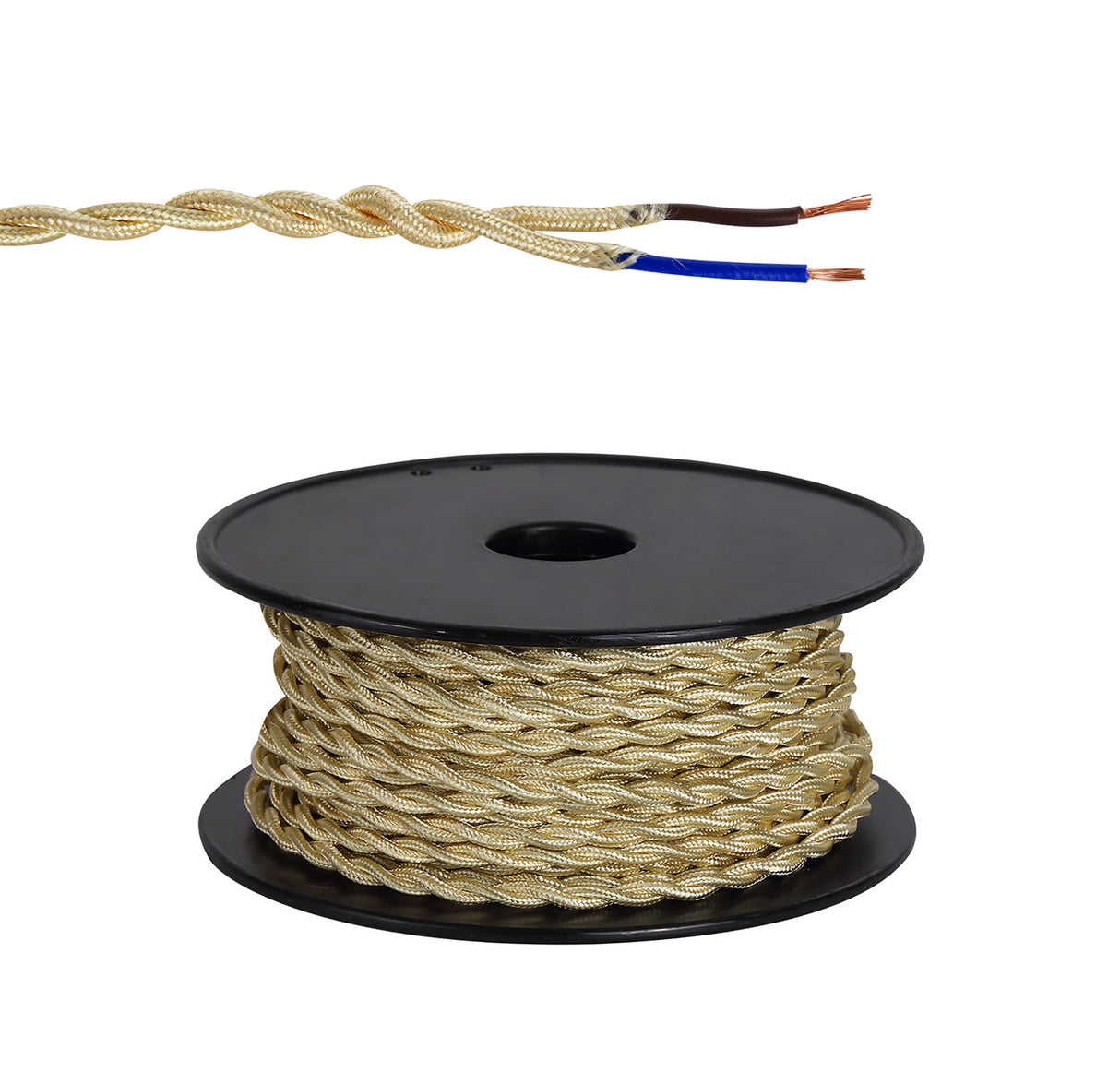 Robson 25m Roll Pale Gold Braided Twisted 2 Core 0.75mm Cable VDE Approved