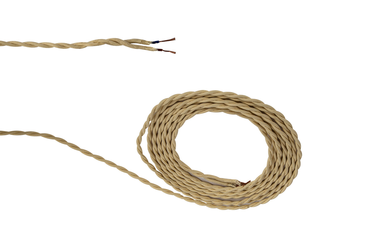 Robson 1m Beige Braided Twisted 2 Core 0.75mm Cable VDE Approved (qty ordered will be supplied as one continuous length)