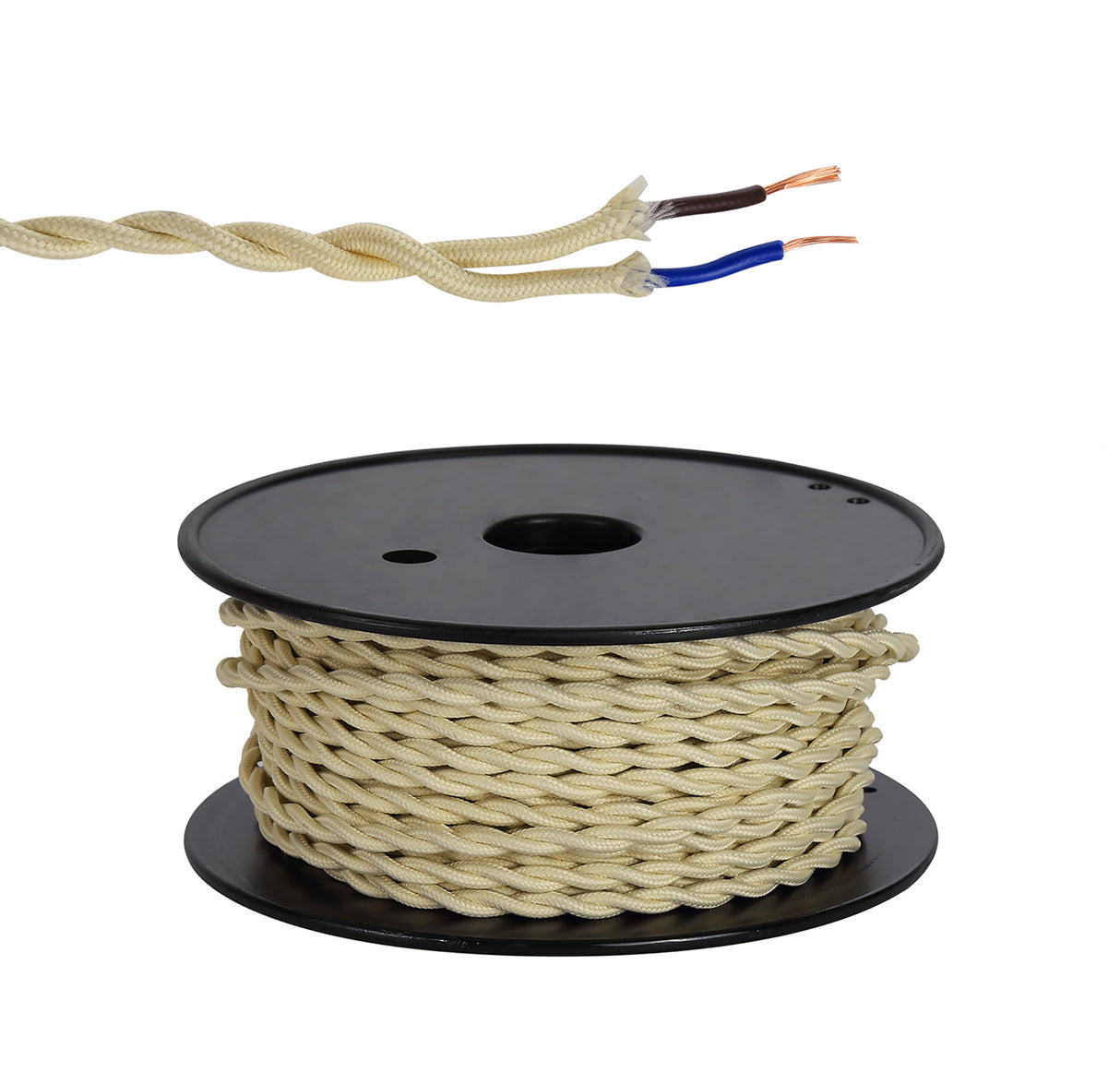 Robson 25m Roll Beige Braided Twisted 2 Core 0.75mm Cable VDE Approved