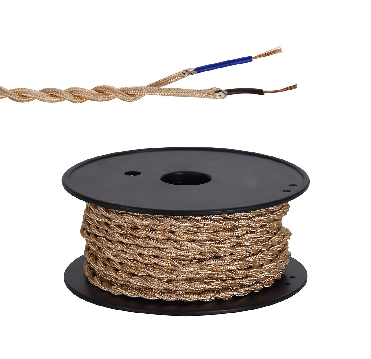 Robson 25m Roll Rose Gold Braided Twisted 2 Core 0.75mm Cable VDE Approved