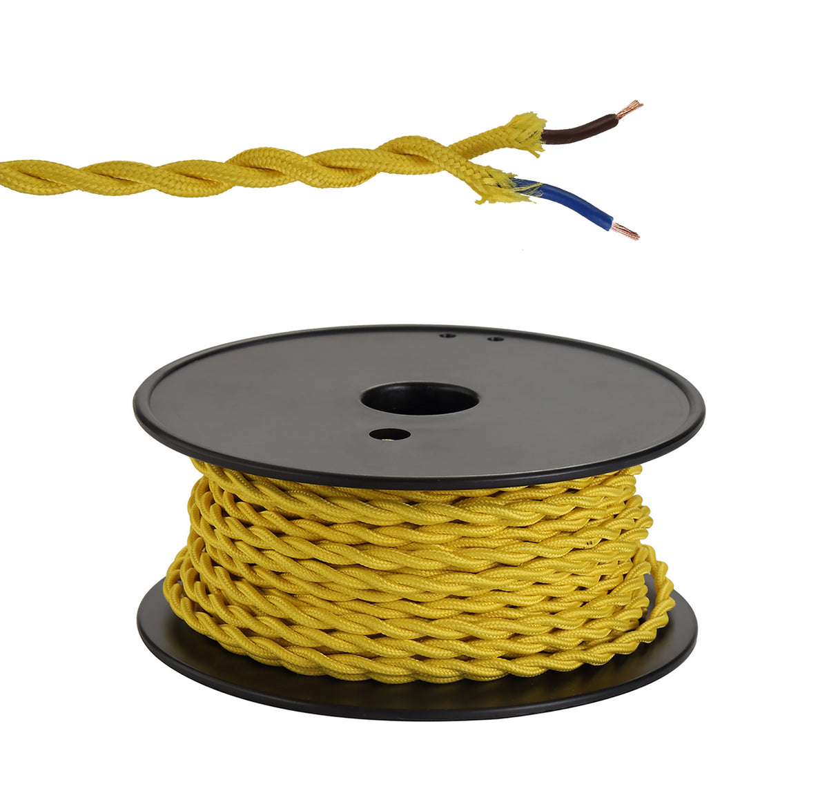 Robson 25m Roll Yellow Braided Twisted 2 Core 0.75mm Cable VDE Approved
