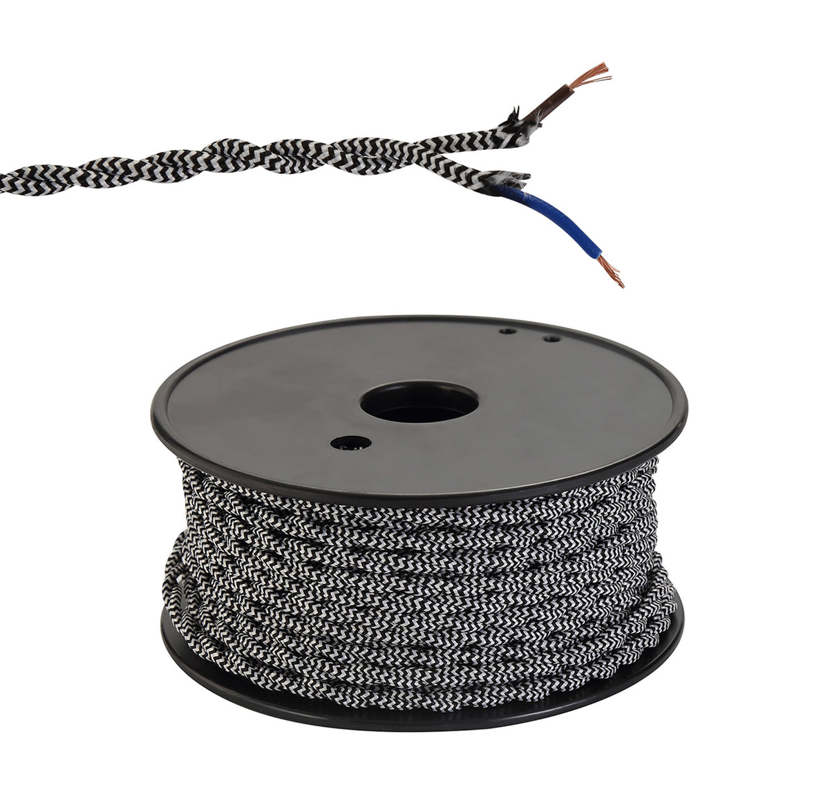 Robson 25m Roll Black & White Wave Stripe Braided Twisted 2 Core 0.75mm Cable VDE Approved