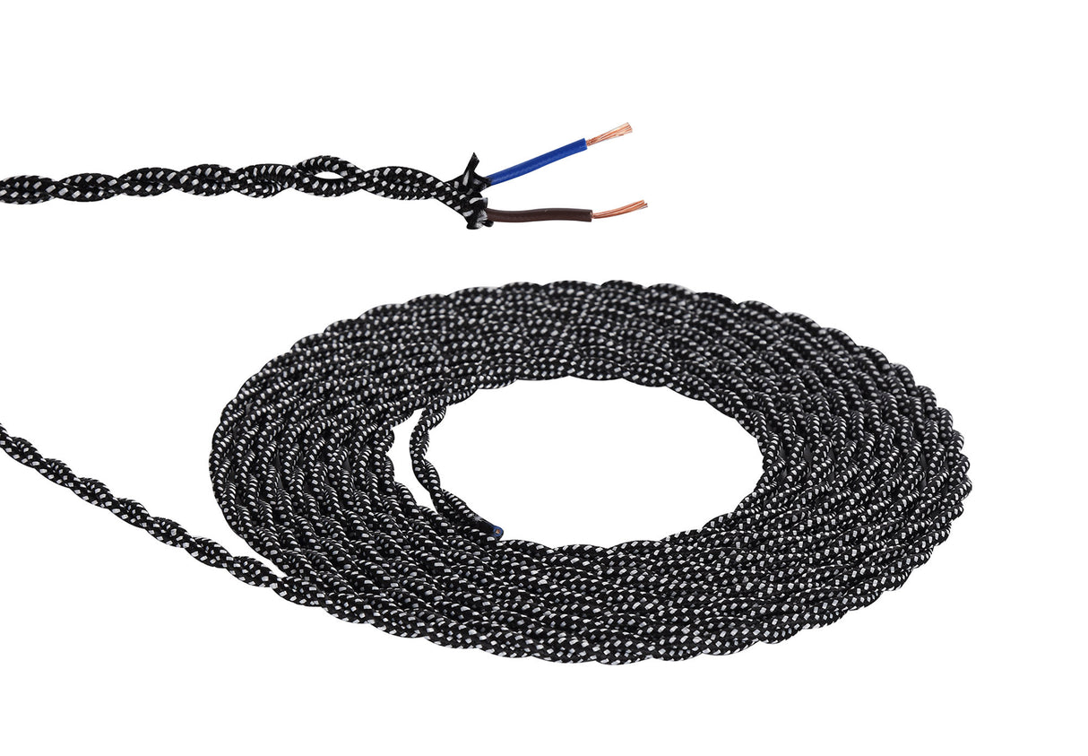Robson 1m Black & White Spot Braided Twisted 2 Core 0.75mm Cable VDE Approved (qty ordered will be supplied as one continuous length)