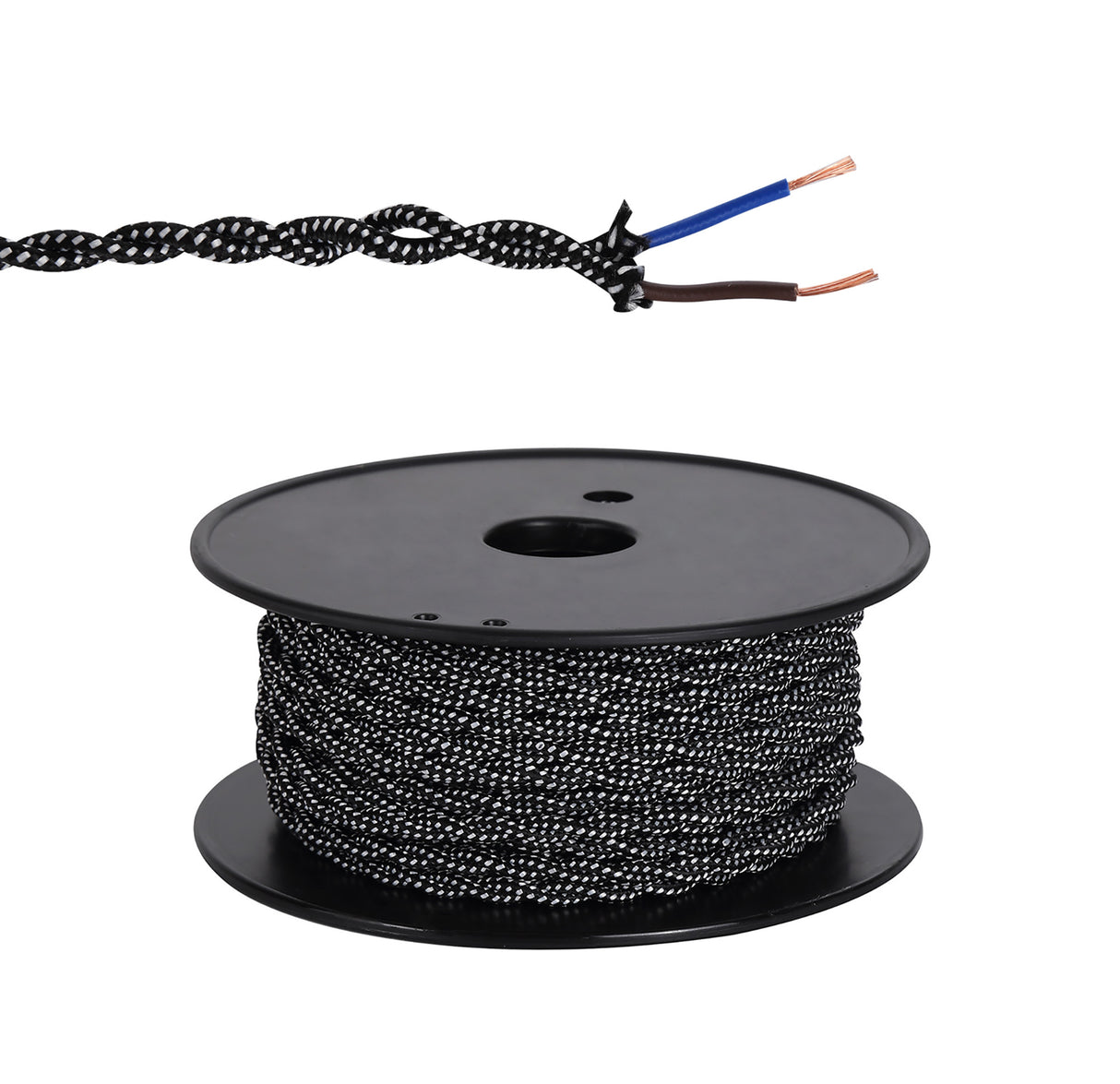 Robson 25m Roll Black & White Spot Braided Twisted 2 Core 0.75mm Cable VDE Approved