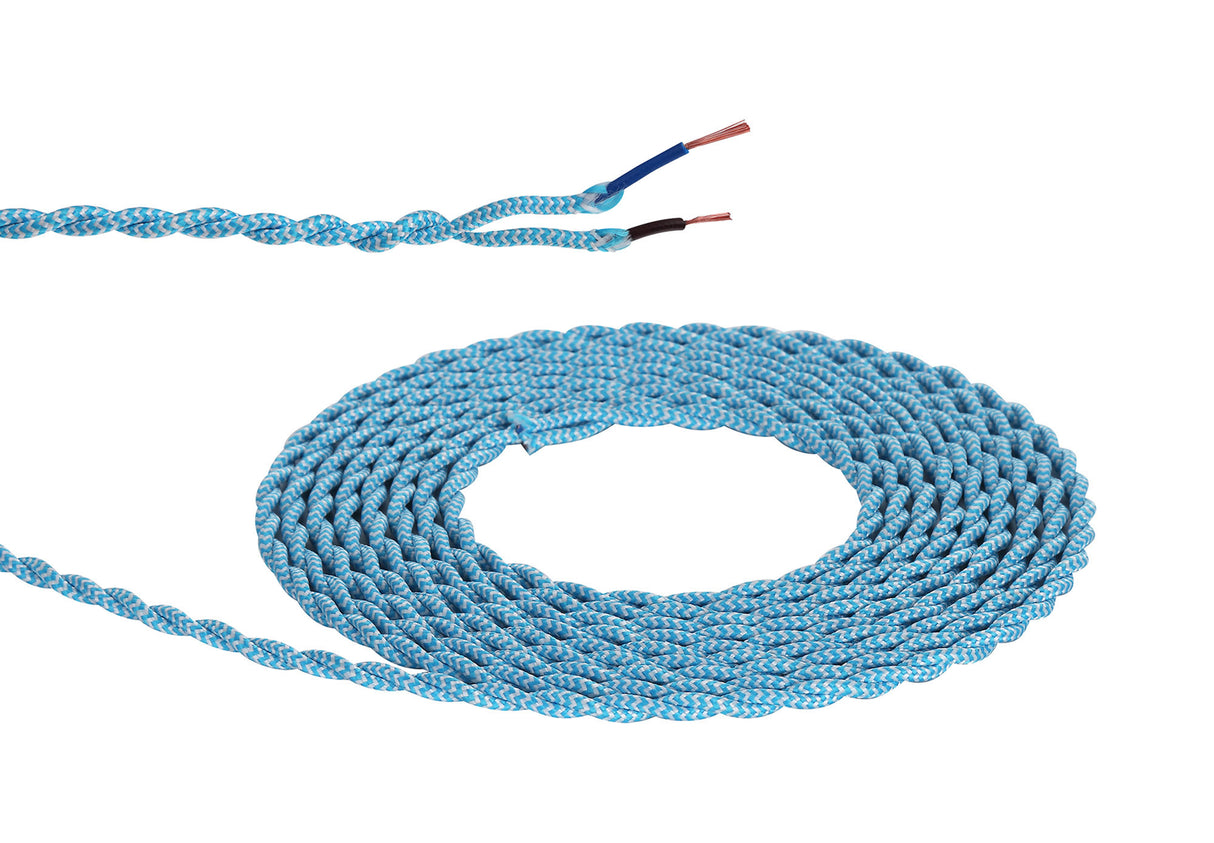 Robson 1m Blue & White Wave Stripe Braided Twisted 2 Core 0.75mm Cable VDE Approved (qty ordered will be supplied as one continuous length)