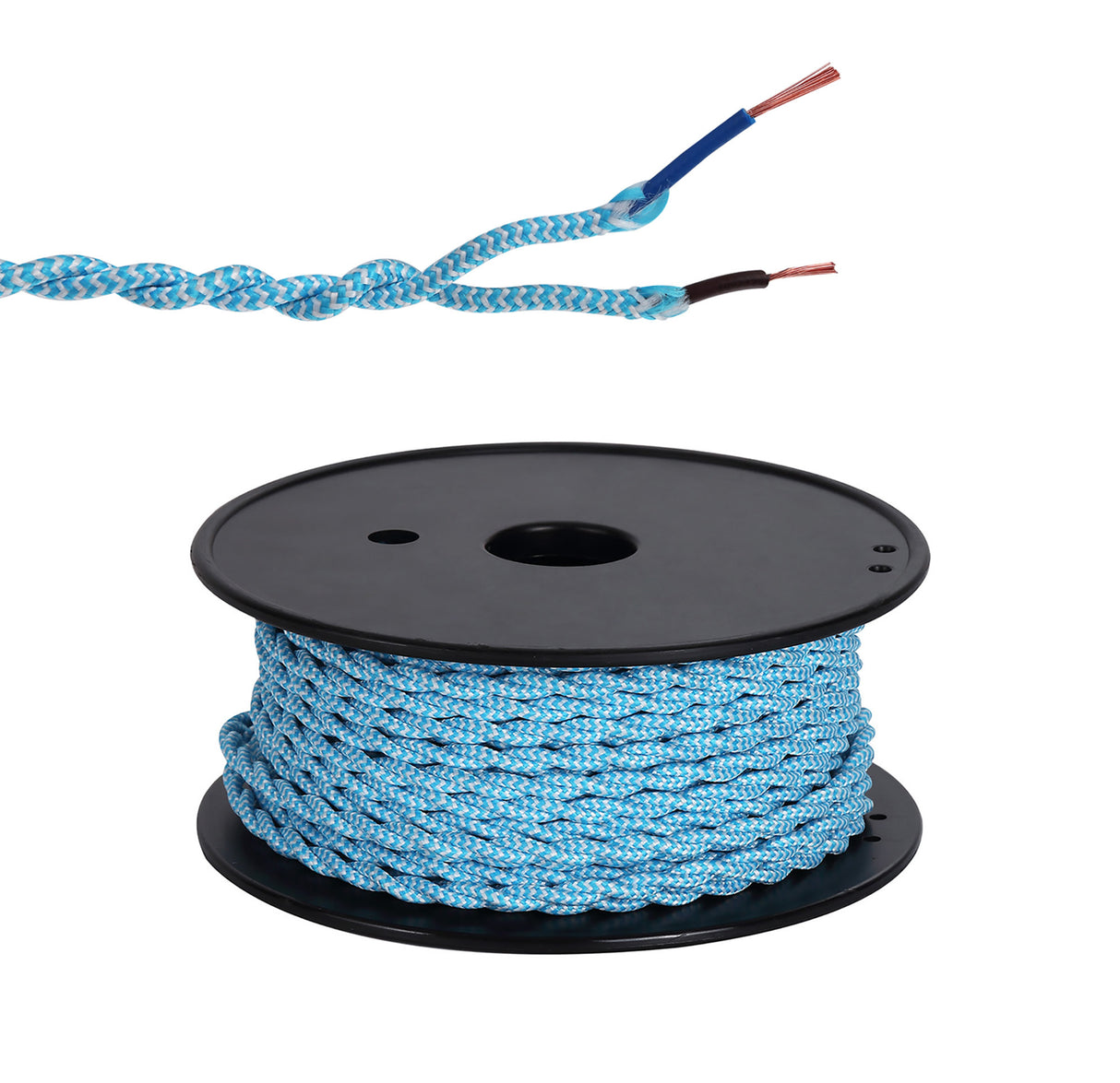 Robson 25m Roll Blue & White Wave Stripe Braided Twisted 2 Core 0.75mm Cable VDE Approved