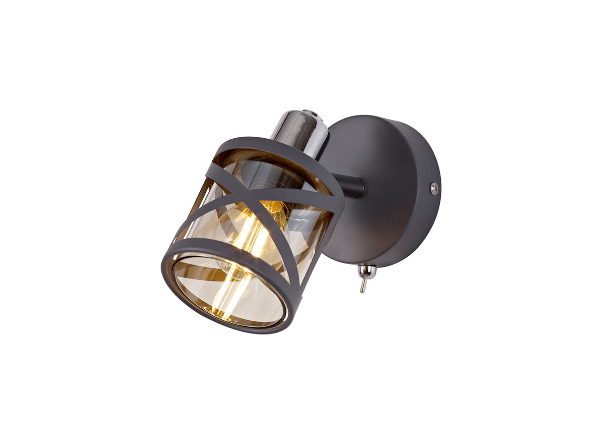 Ritchie 1 Light Switched Spotlight E14, Matt Grey/Polished Chrome/Cognac