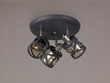 Ritchie 3 Light Round Spotlight E14, Matt Grey/Polished Chrome/Cognac