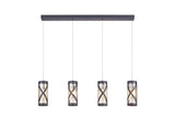 Ritchie 4 Light Bar Linear Pendant E14, Matt Grey/Polished Chrome/Cognac