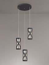 Ritchie 3 Light Round Pendant E14, Matt Grey/Polished Chrome/Cognac