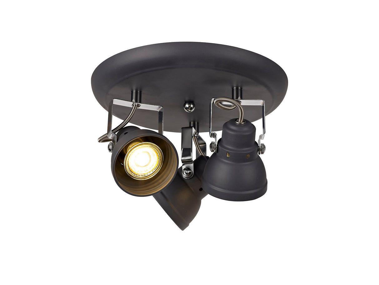 Walker Adjustable Round Spotlight, 3 x GU10 (Max 10W LED), Matt Grey/Polished Chrome