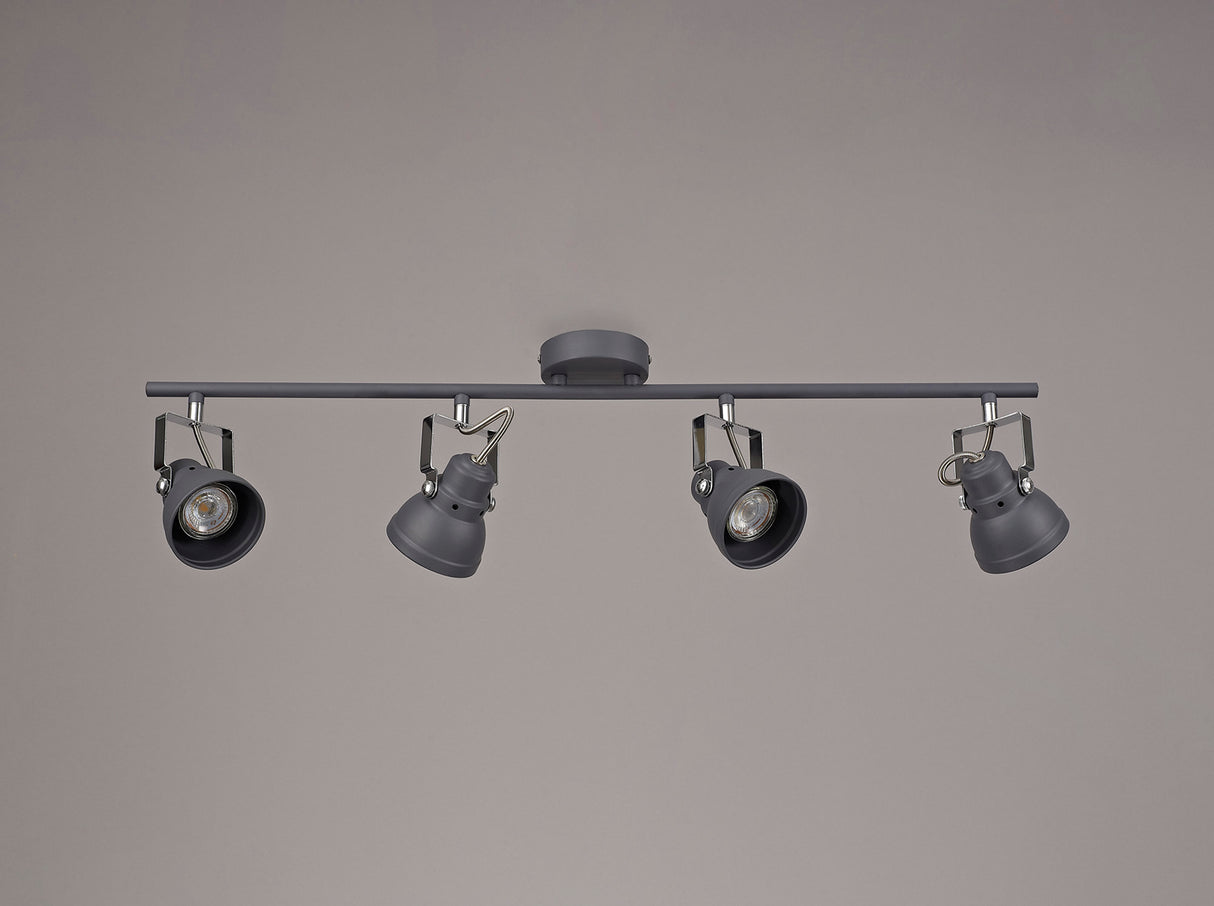 Walker Adjustable Linear Bar Spotlight, 4 x GU10 (Max 10W LED), Matt Grey/Polished Chrome
