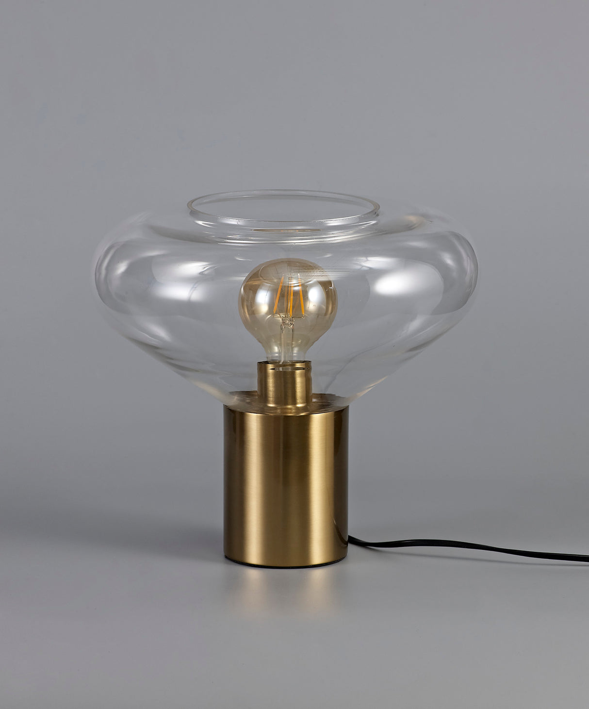 Rowell Wide Table Lamp, 1 x E27, Aged Brass/Clear Glass