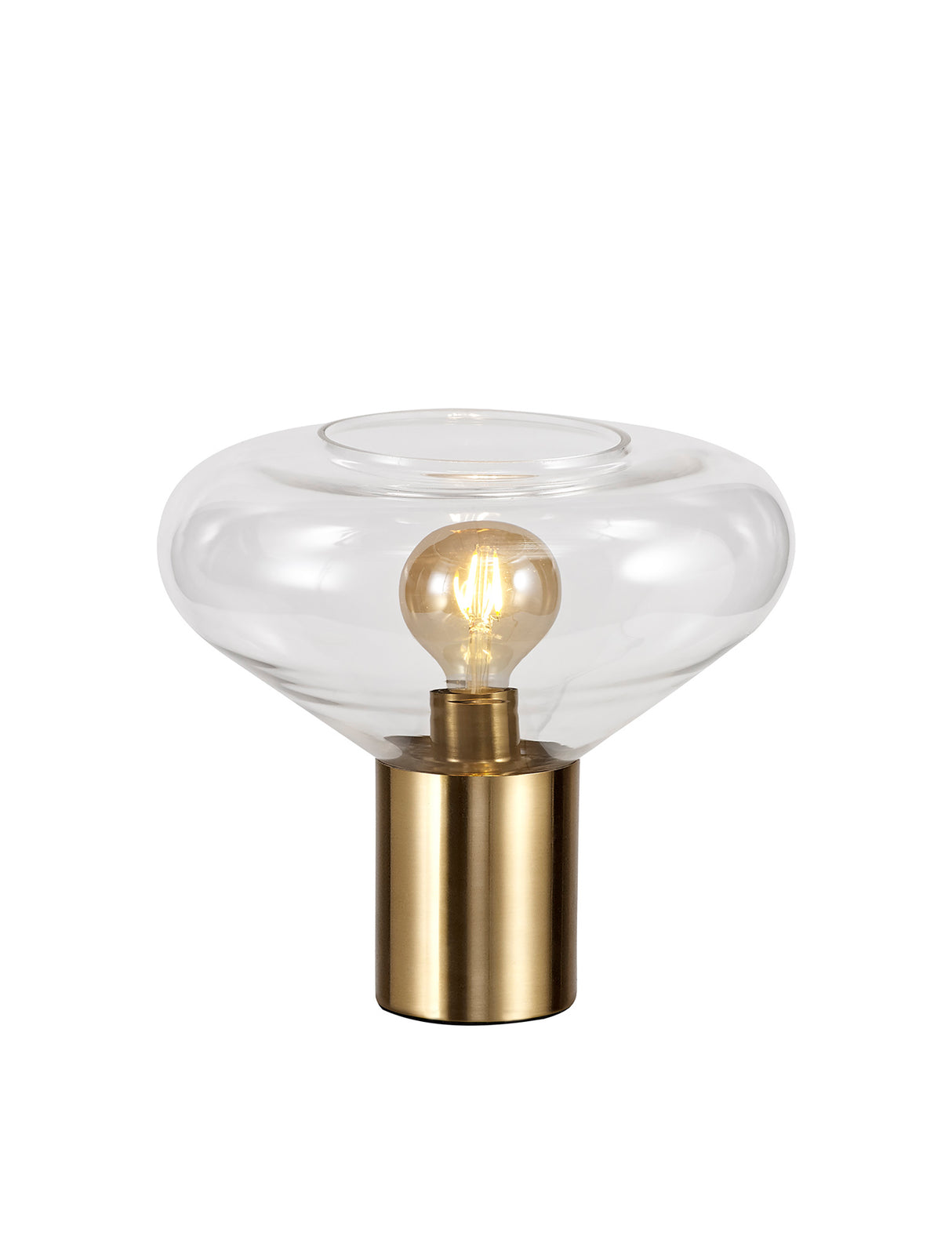 Rowell Wide Table Lamp, 1 x E27, Aged Brass/Clear Glass