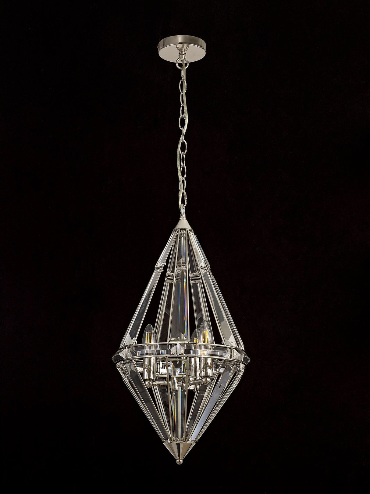 Ellison Diamond Pendant, 3 Light E27, Polished Nickel