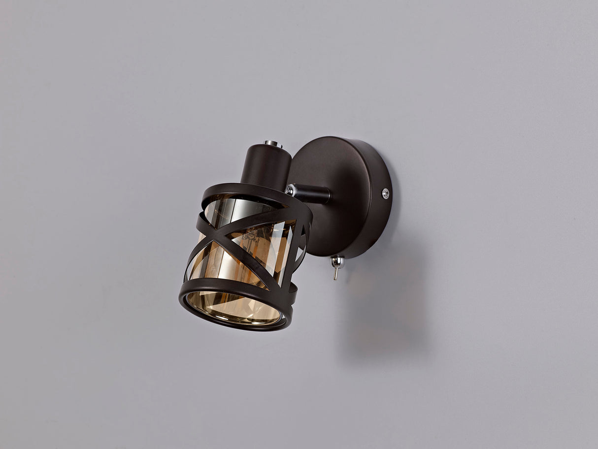Ritchie 1 Light Switched Spotlight E14, Oiled Bronze/Polished Chrome/Amber