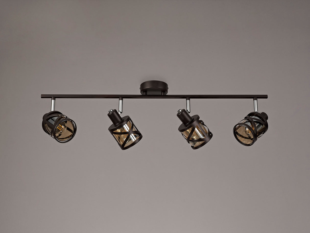 Ritchie 4 Light Linear Bar Spotlight E14, Oiled Bronze/Polished Chrome/Amber